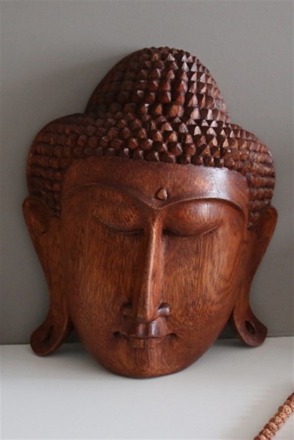 Buda Kafası Duvar Dekoru - Ahşap El Oyması (Büyük Boy 32 cm) - Miamantra