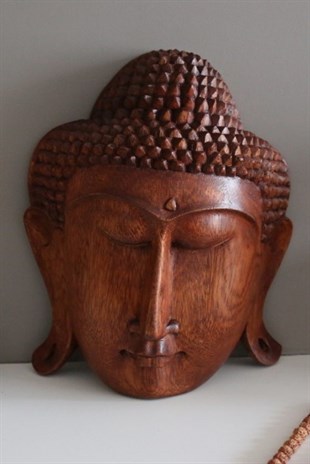 Buda Kafası Duvar Dekoru - Ahşap El Oyması (Büyük Boy 32 cm)