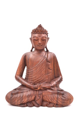 Buda Meditasyon Duruşlu Ahşap El Yapımı Heykel - (Büyük Boy 27 cm) DHYANA MUDRA - Miamantra