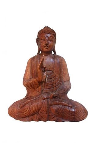 Buda Öğretici Duruşlu Ahşap El Yapımı Heykel -  (Büyük Boy 27 cm) VİTARKA MUDRA - Miamantra