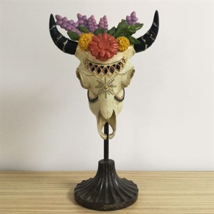 Bufalo Kafası Dekor - Çiçekli (36 cm * 20 cm *13 cm)