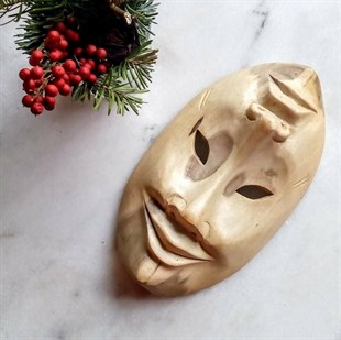 Çift Taraflı Ahşap Maske (Gülen Yüz ve Üzgün Yüz) (22 cm)