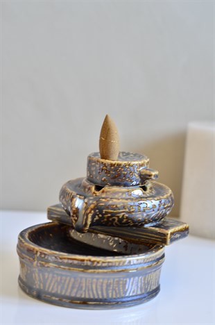 Gümüş Seramik Geri Akışlı Tütsü Şelalesi / Backflow Tütsülük (11 cm) - Miamantra