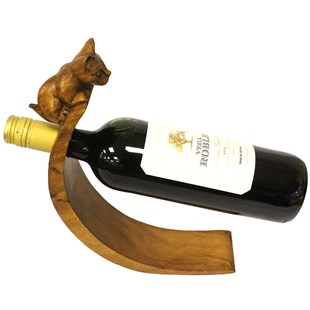 Kedili Ahşap Şaraplık / Şişe Standı (34 cm)