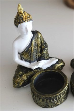 Pirinç Detaylı Beyaz Buda Tealight Mumluklar (11 cm) - Meditasyon