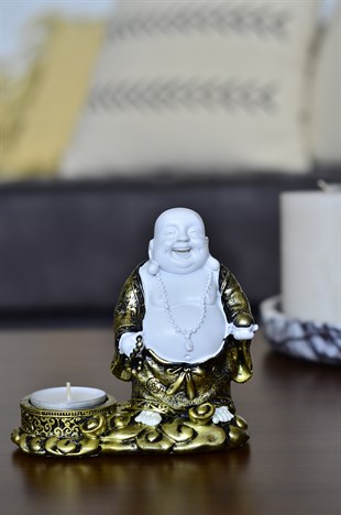 Pirinç Detaylı Gülen Buda Milefo  Mumluk (15 cm) - Miamantra